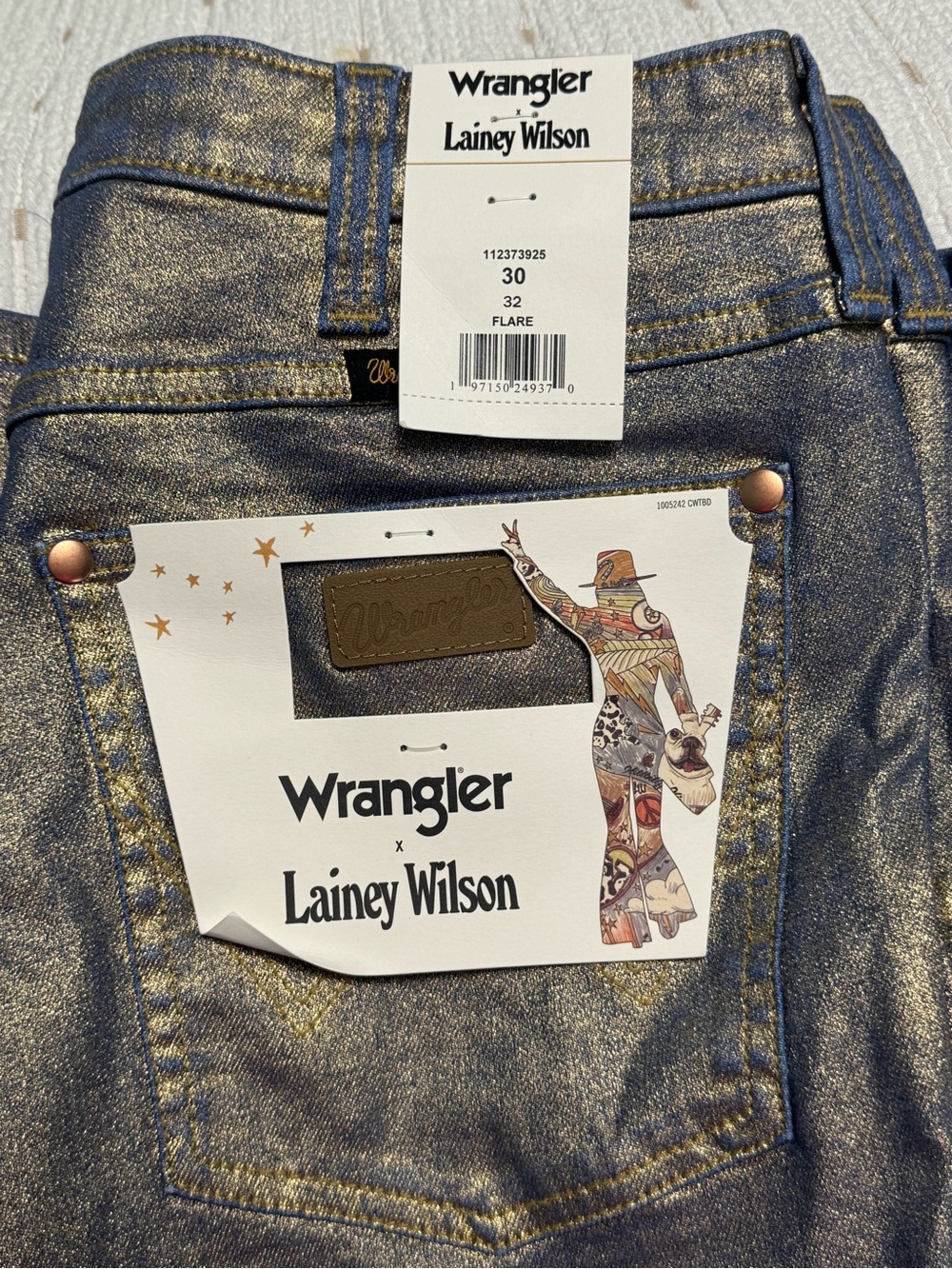 Wrangler Lainey Wilson Metallic Blue Flare Jeans